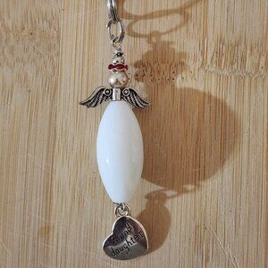 Hand Crafted Angel Purse Charm Granddaughter Personalized Charm White Beige 4.5